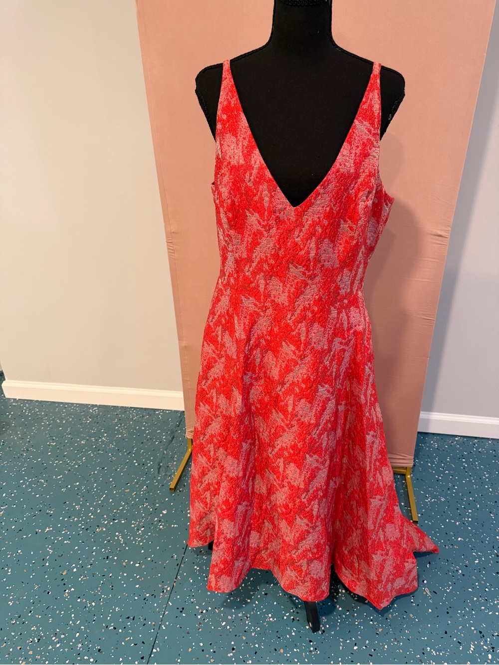 Badgley Mischka Red and Light Pink V-Neck High Low Dress